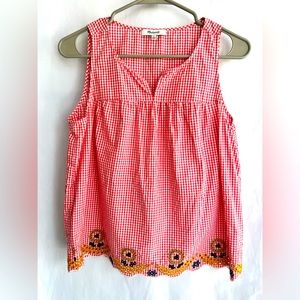 Madewell Red Checkered Tank-Top with Embroidered Bottom